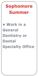 Sophomore Summer

• Work in a General Dentistry or Dental Specialty Office